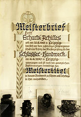 Meisterbrief Erhardt Achilles